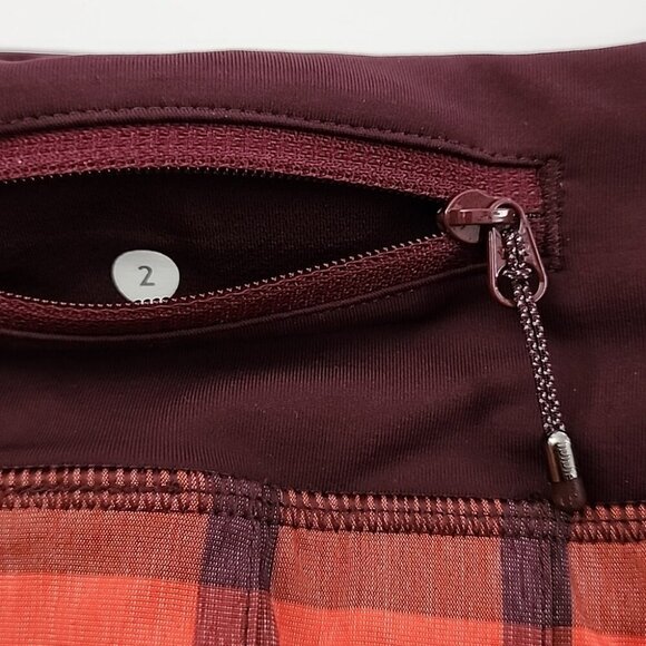 NWT Lululemon Run Pace Setter Skort Yama Check Heathered Tomato Bordeaux 2 Reg - Picture 10 of 16